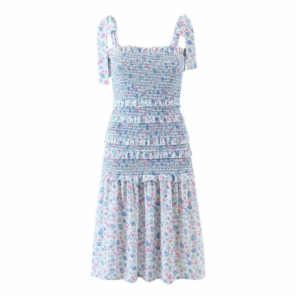 Yvonne & Love Boho Shoulder Tie Cottage Farm Western Robyn Coquette Ruffle Dress